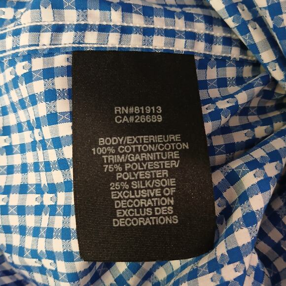 Robert Graham XL Flip Cuff Scrabble Tiles UNIQUE Blue/White Gingham Star Cotton - Picture 15 of 15